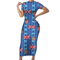 Fiji Masi Tapa Short Sleeve Bodycon Dress Coat Of Arms - Polynesian Pride