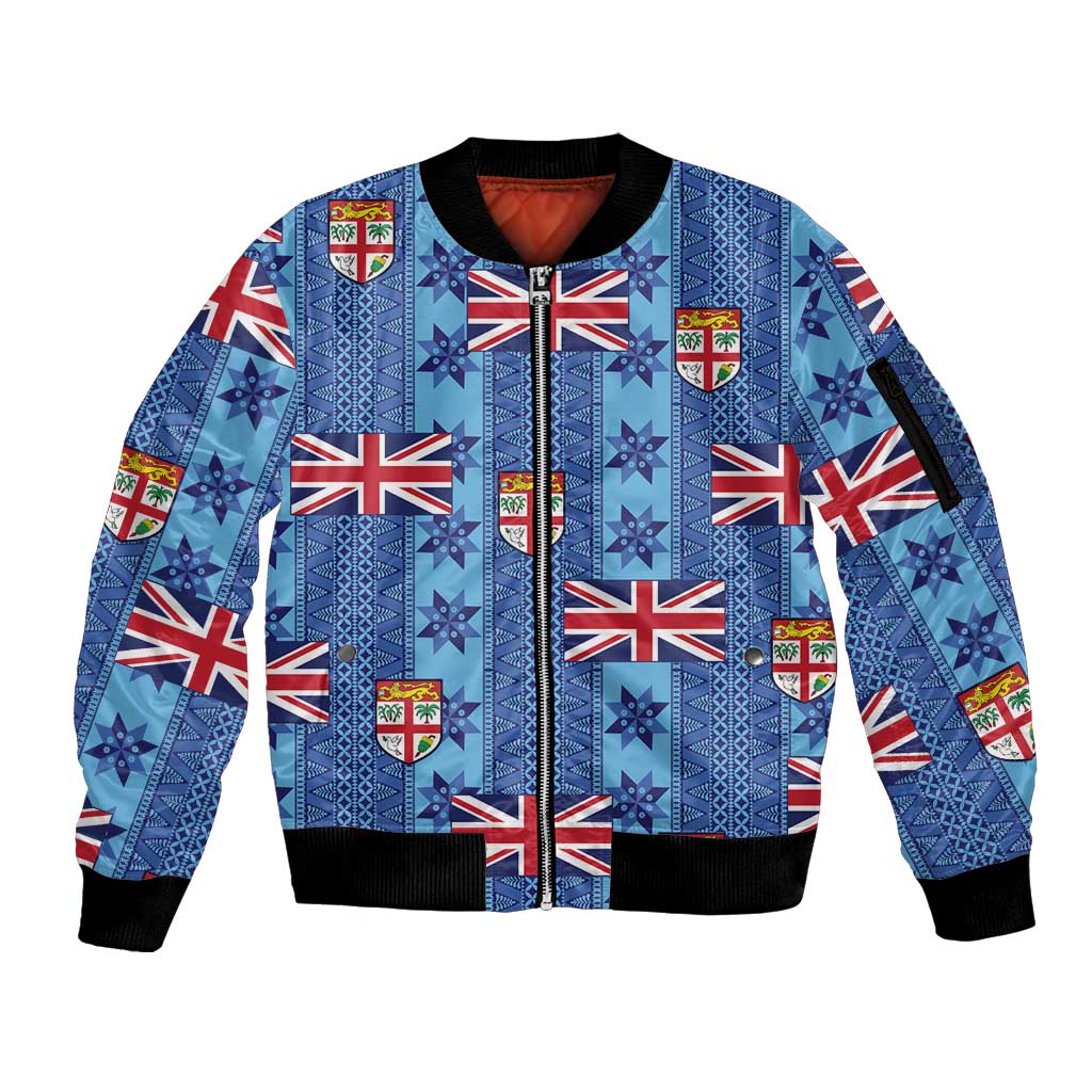 Fiji Masi Tapa Sleeve Zip Bomber Jacket Coat Of Arms - Polynesian Pride