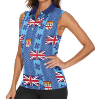 Fiji Masi Tapa Women Sleeveless Polo Shirt Coat Of Arms - Polynesian Pride