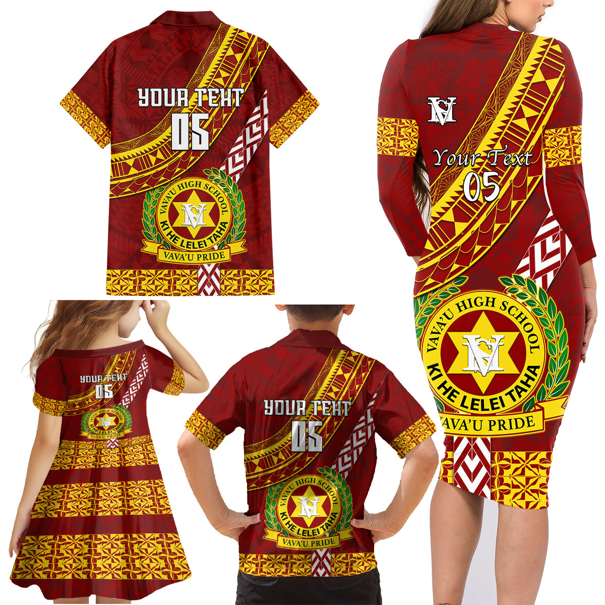 Custom Vavau High School Family Matching Long Sleeve Bodycon Dress and Hawaiian Shirt Tongan Kupesi Pattern LT05 - Polynesian Pride