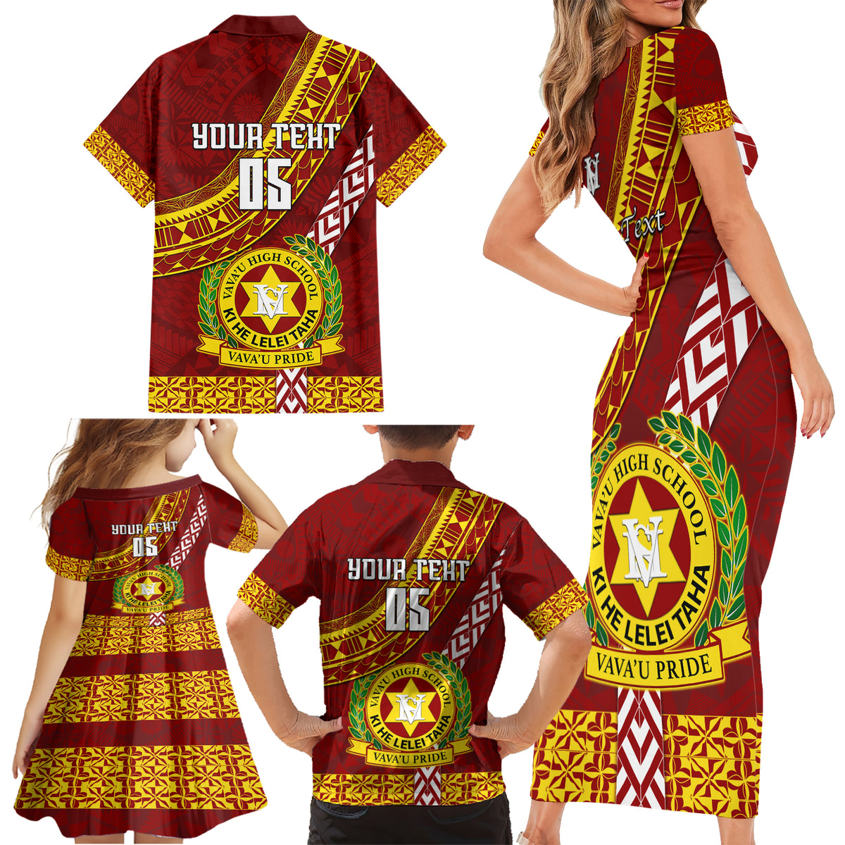 Custom Vavau High School Family Matching Short Sleeve Bodycon Dress and Hawaiian Shirt Tongan Kupesi Pattern LT05 - Polynesian Pride