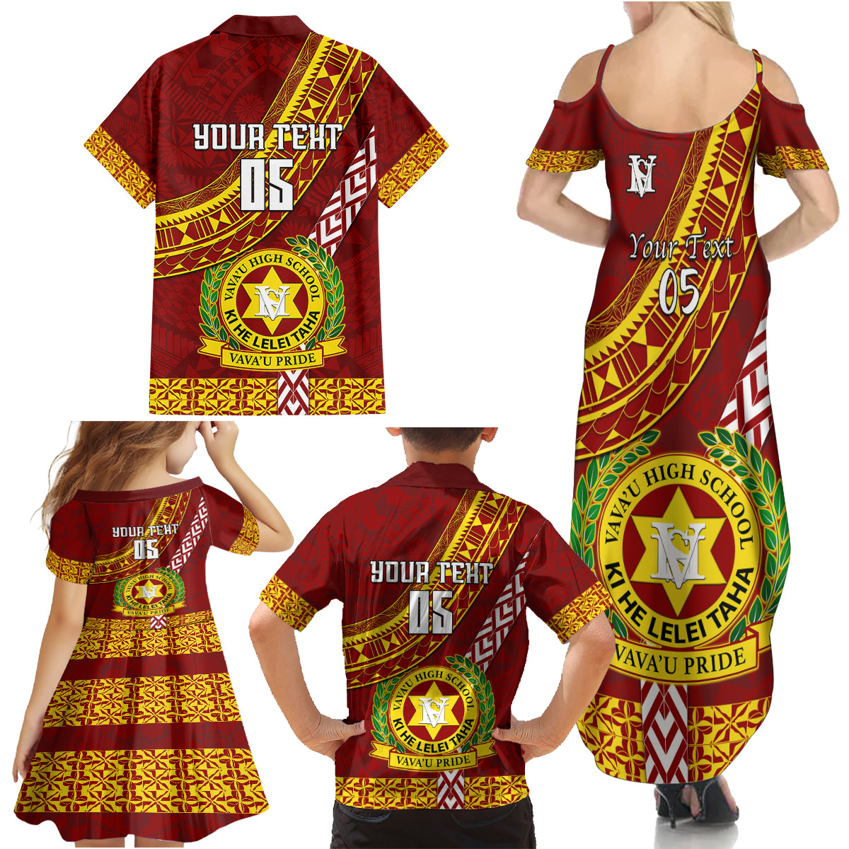 Custom Vavau High School Family Matching Summer Maxi Dress and Hawaiian Shirt Tongan Kupesi Pattern LT05 - Polynesian Pride