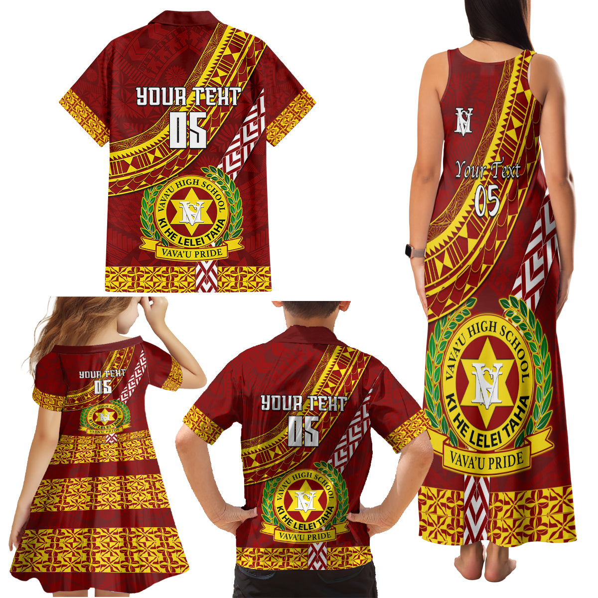 Custom Vavau High School Family Matching Tank Maxi Dress and Hawaiian Shirt Tongan Kupesi Pattern LT05 - Polynesian Pride