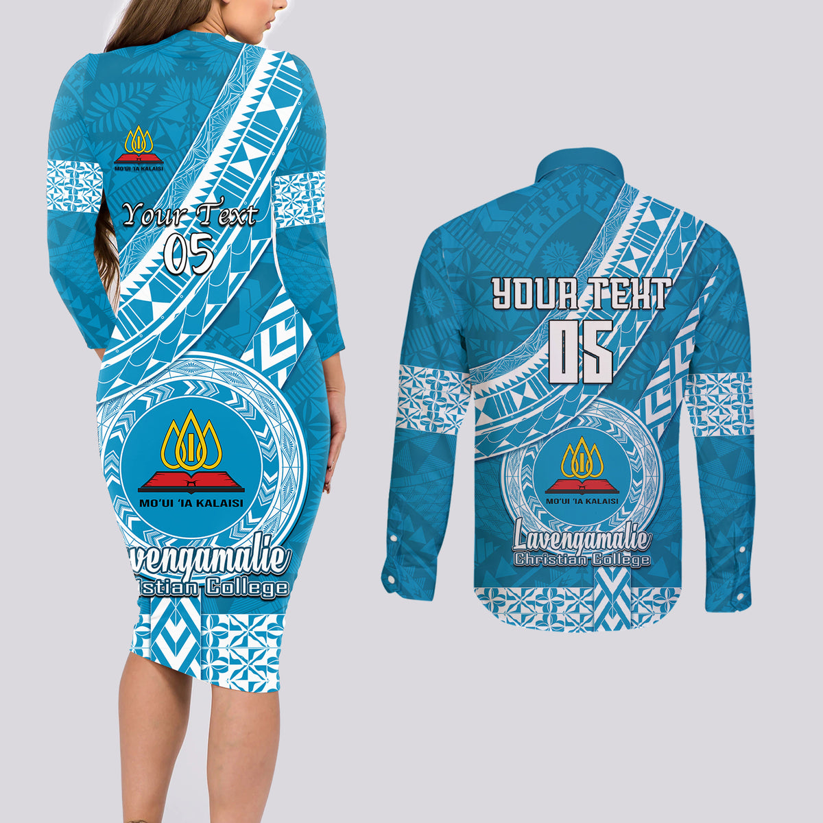 custom-lavengamalie-college-couples-matching-long-sleeve-bodycon-dress-and-long-sleeve-button-shirts-tongan-kupesi-pattern