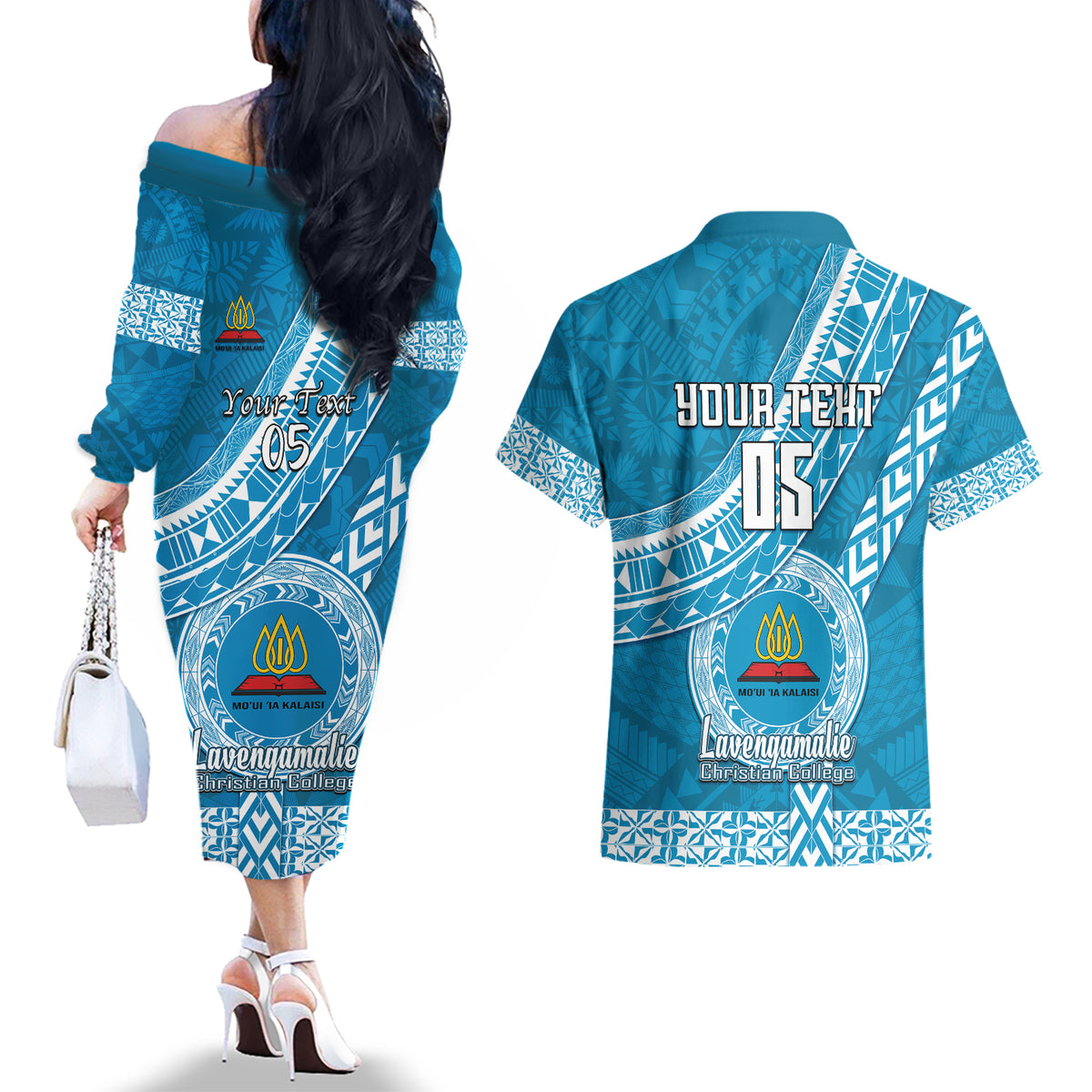 custom-lavengamalie-college-couples-matching-off-the-shoulder-long-sleeve-dress-and-hawaiian-shirt-tongan-kupesi-pattern