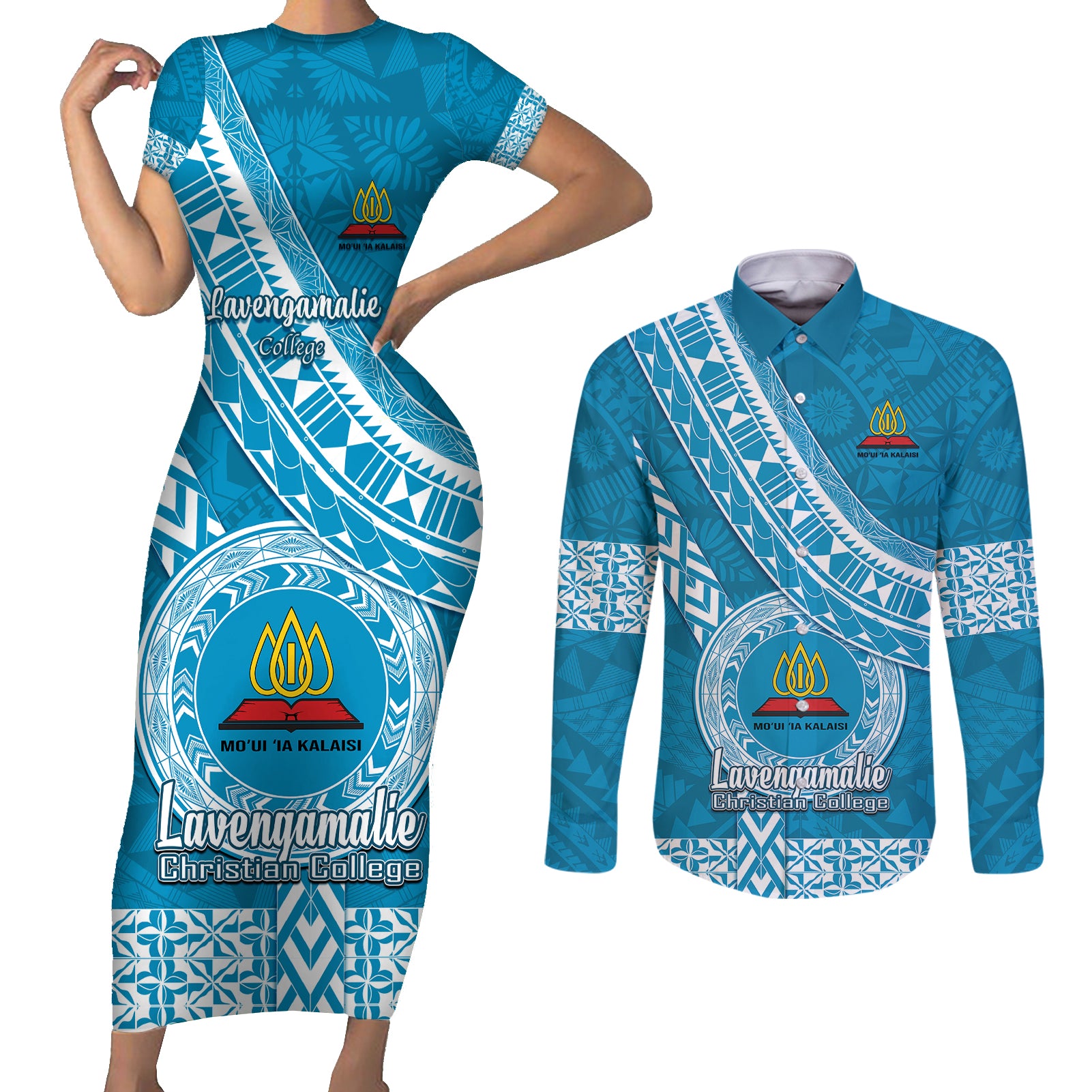 custom-lavengamalie-college-couples-matching-short-sleeve-bodycon-dress-and-long-sleeve-button-shirts-tongan-kupesi-pattern