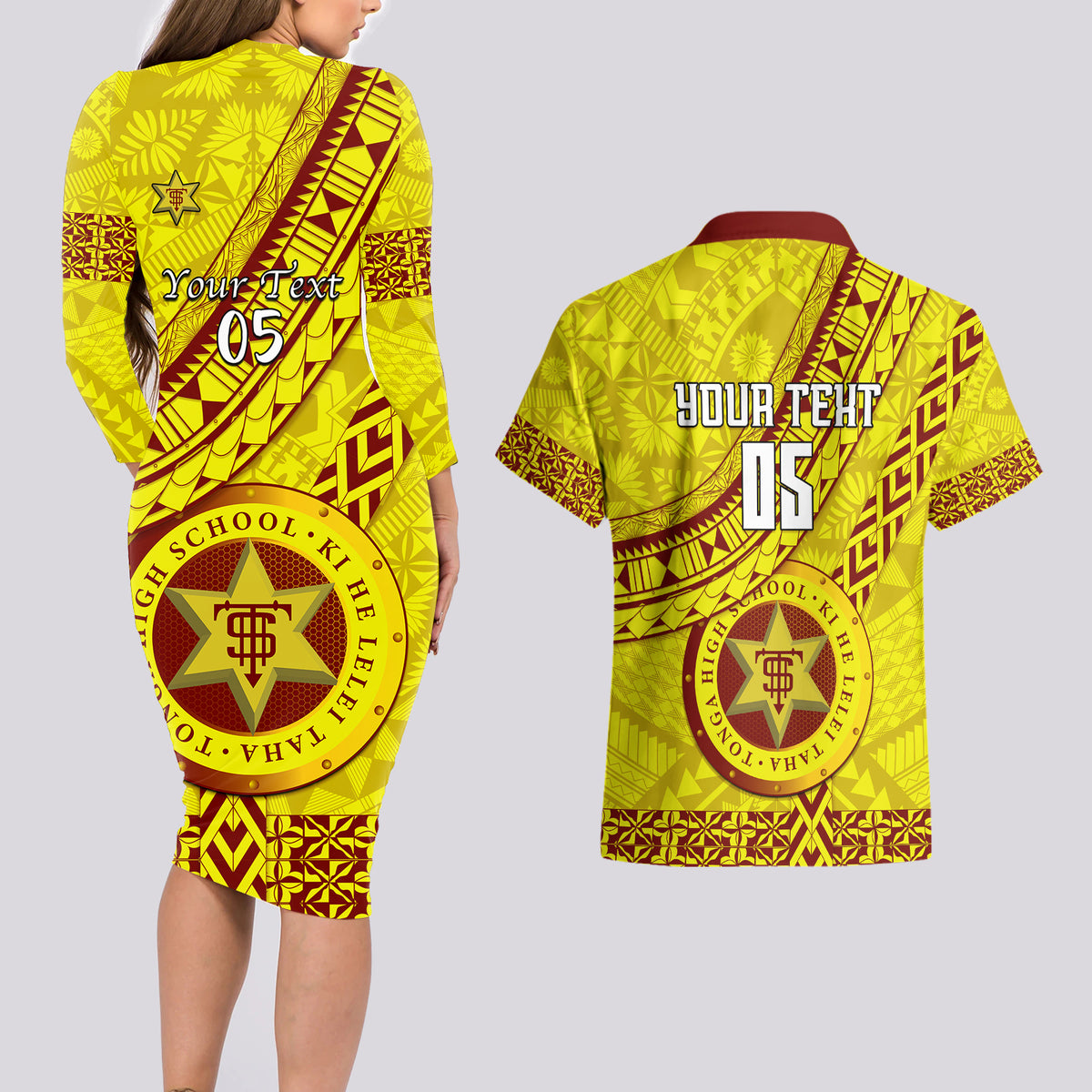 custom-tonga-high-school-couples-matching-long-sleeve-bodycon-dress-and-hawaiian-shirt-tongan-kupesi-pattern