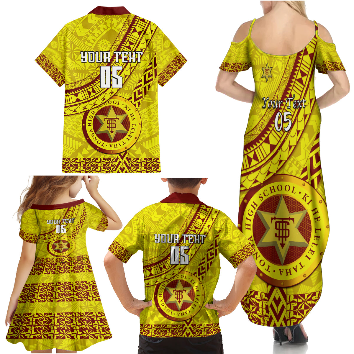 Custom Tonga High School Family Matching Summer Maxi Dress and Hawaiian Shirt Tongan Kupesi Pattern LT05 - Polynesian Pride