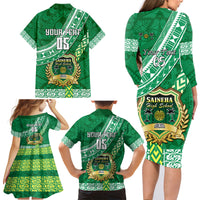 Custom Saineha High School Family Matching Long Sleeve Bodycon Dress and Hawaiian Shirt Tongan Kupesi Pattern LT05 - Polynesian Pride