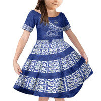 Custom Tupou College Family Matching Mermaid Dress and Hawaiian Shirt Tongan Kupesi Pattern LT05 Daughter's Dress Blue - Polynesian Pride