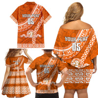 Custom Tailulu College Family Matching Off Shoulder Short Dress and Hawaiian Shirt Tongan Kupesi Pattern LT05 - Polynesian Pride
