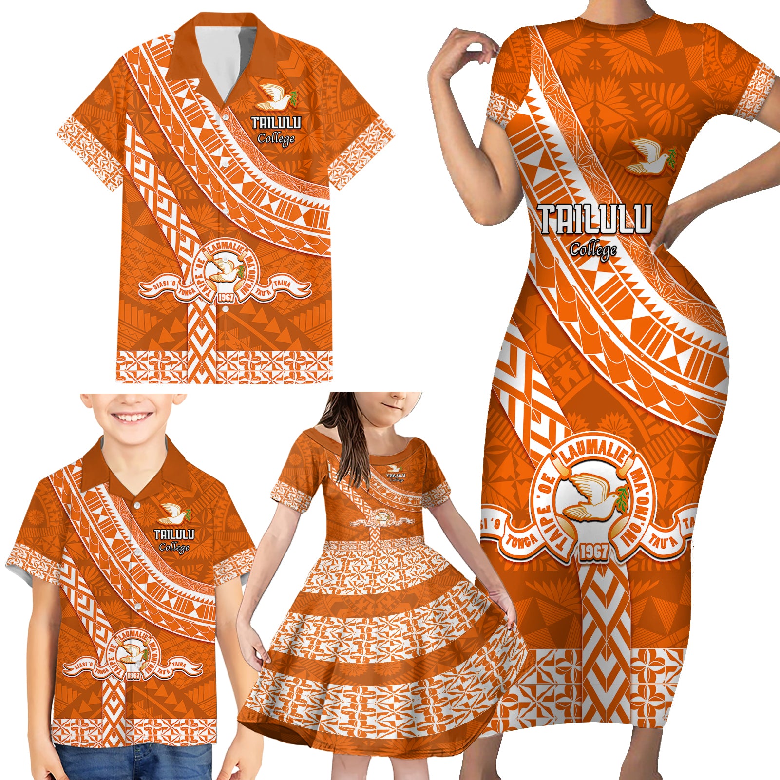 Custom Tailulu College Family Matching Short Sleeve Bodycon Dress and Hawaiian Shirt Tongan Kupesi Pattern LT05 - Polynesian Pride