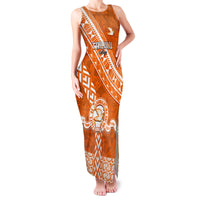 Custom Tailulu College Family Matching Tank Maxi Dress and Hawaiian Shirt Tongan Kupesi Pattern LT05 Mom's Dress Orange - Polynesian Pride