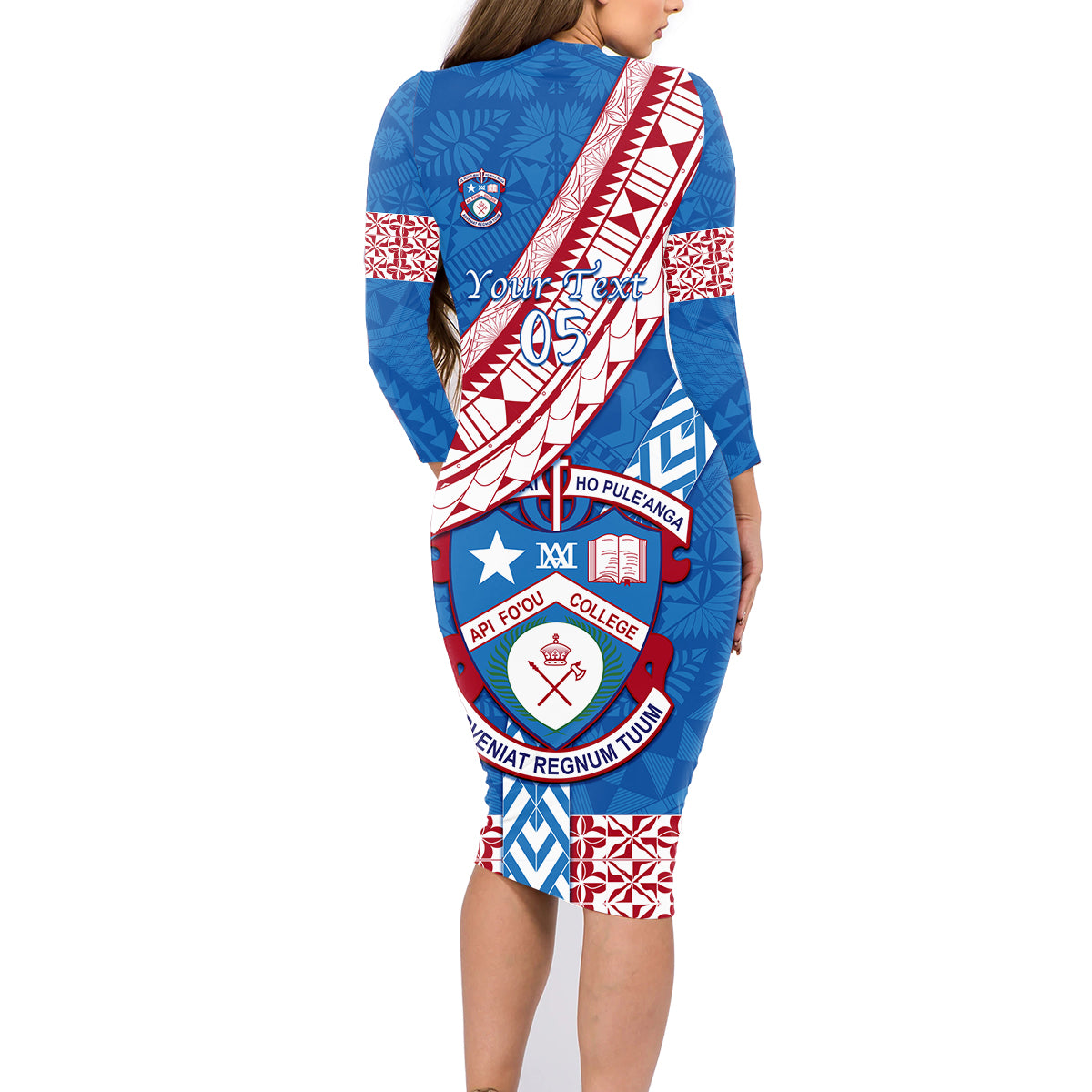 Custom Apifoou College Family Matching Long Sleeve Bodycon Dress and Hawaiian Shirt Tongan Kupesi Pattern LT05 - Polynesian Pride
