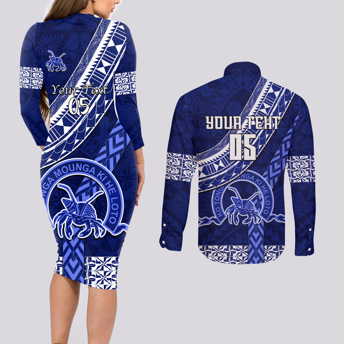 custom-queen-salote-college-couples-matching-long-sleeve-bodycon-dress-and-long-sleeve-button-shirts-tongan-kupesi-pattern