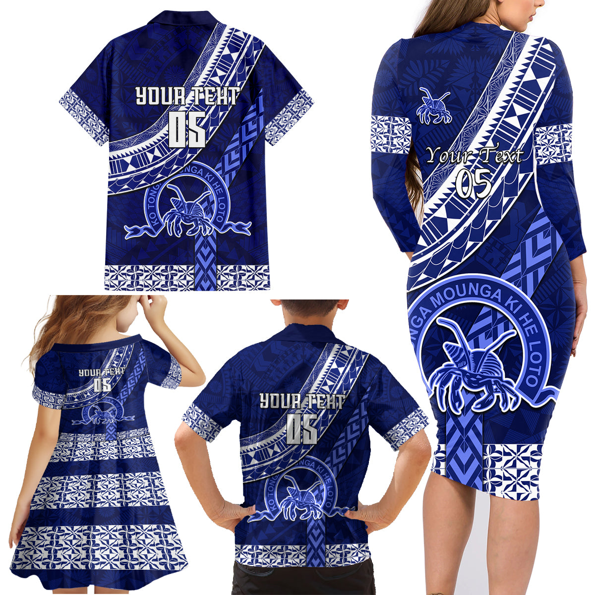 Custom Queen Salote College Family Matching Long Sleeve Bodycon Dress and Hawaiian Shirt Tongan Kupesi Pattern LT05 - Polynesian Pride