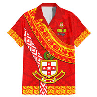 Custom Kolisi Tonga Family Matching Mermaid Dress and Hawaiian Shirt Tongan Kupesi Pattern LT05 Dad's Shirt - Short Sleeve Red - Polynesian Pride