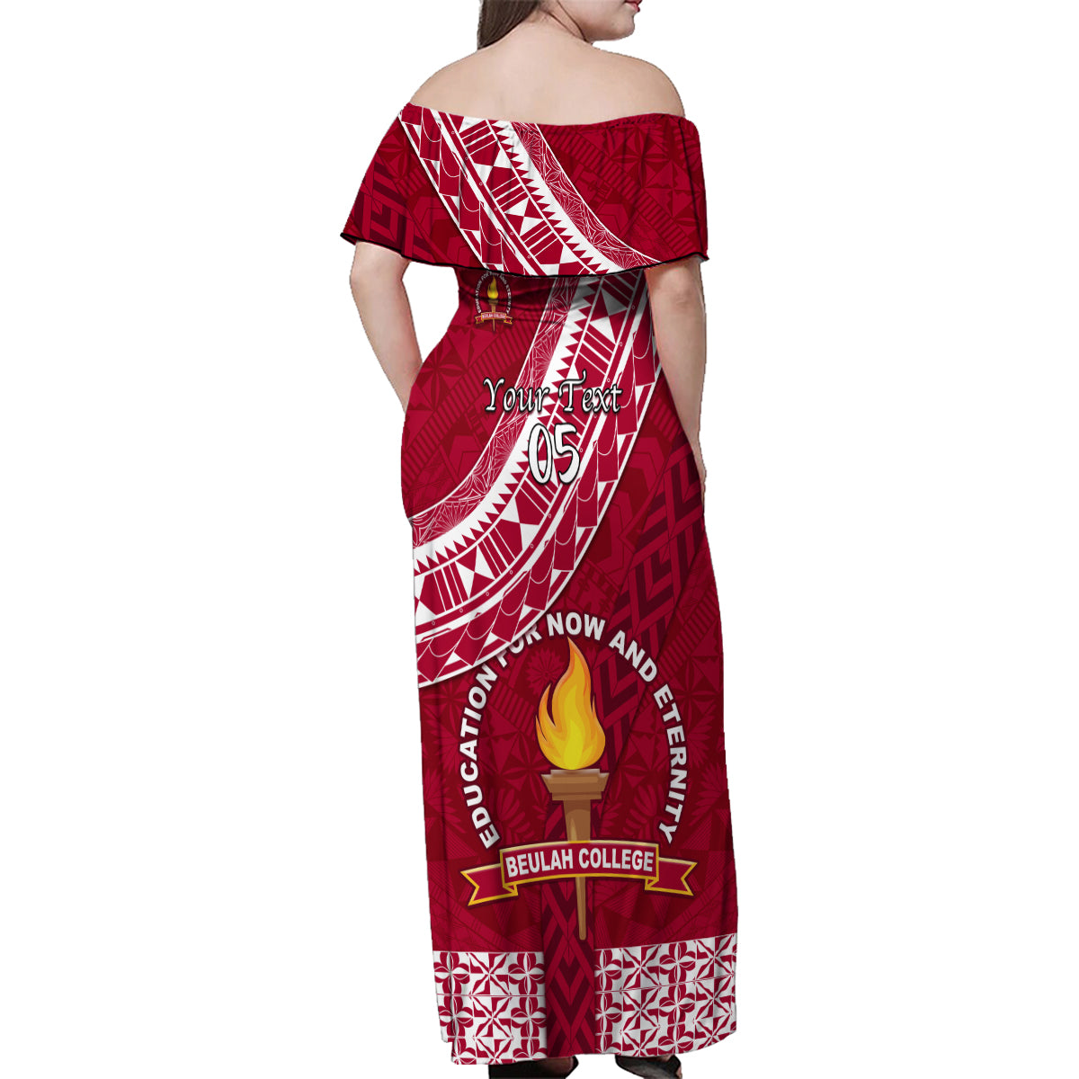 Custom Beulah College Family Matching Off Shoulder Maxi Dress and Hawaiian Shirt Tongan Kupesi Pattern LT05 - Polynesian Pride