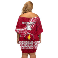 Custom Beulah College Family Matching Off Shoulder Short Dress and Hawaiian Shirt Tongan Kupesi Pattern LT05 - Polynesian Pride