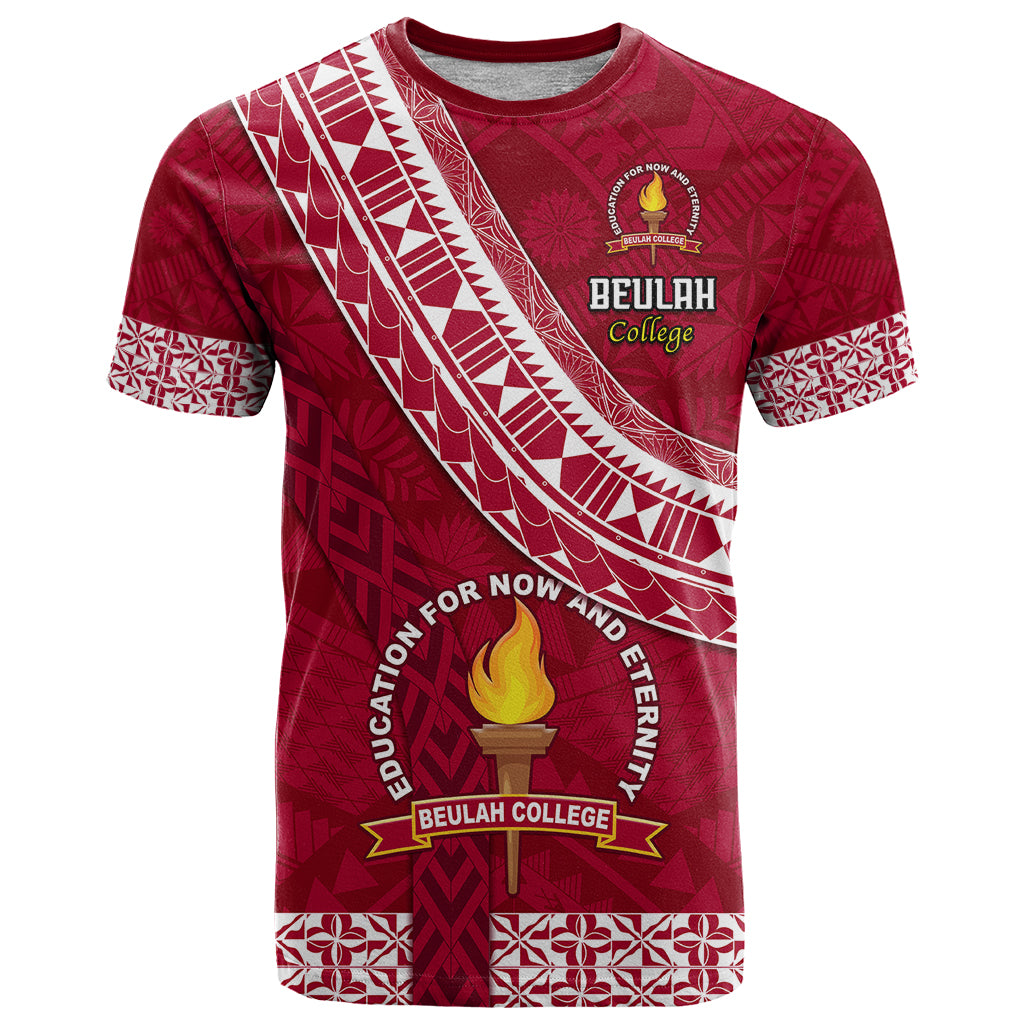 Custom Beulah College T Shirt Tongan Kupesi Pattern LT05 Red - Polynesian Pride