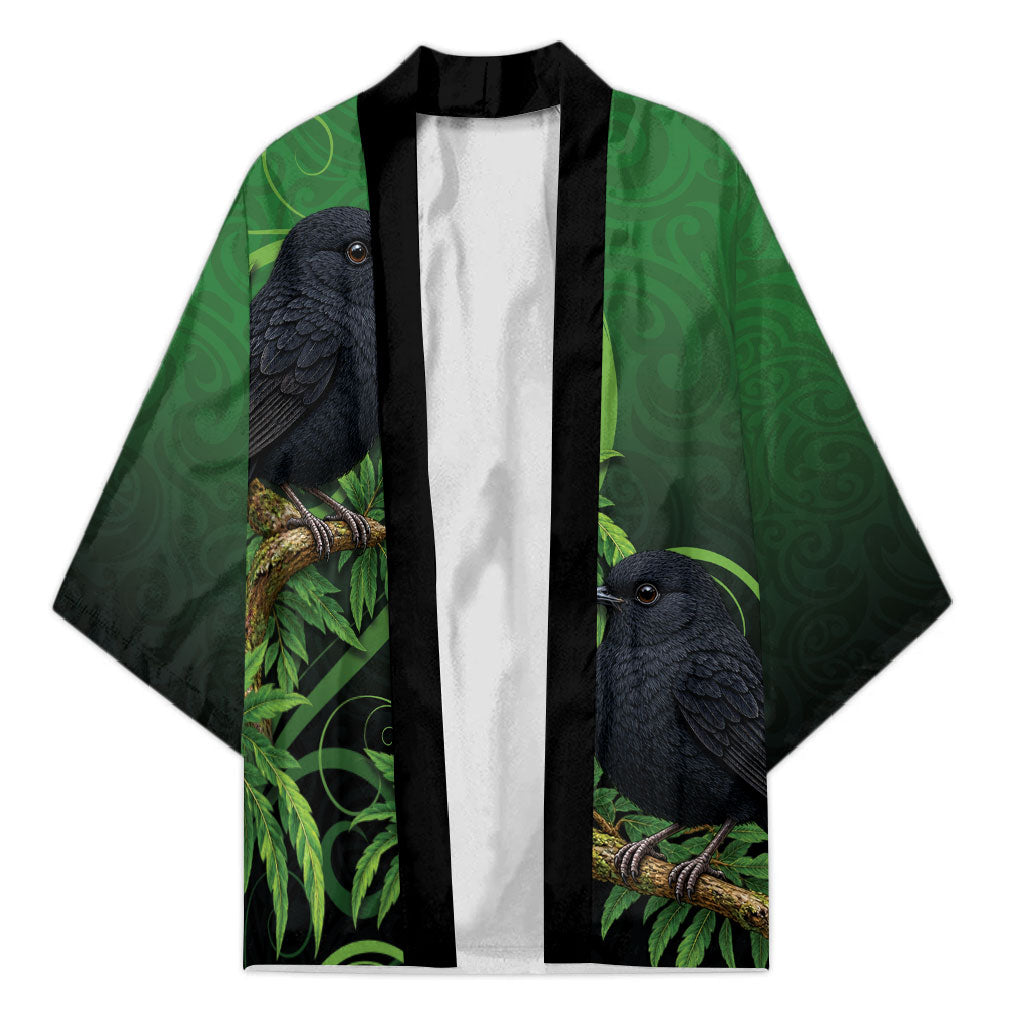 New Zealand Black Robin Kimono Karure Maori Koru Art Tattoo LT05 Unisex Green - Polynesian Pride