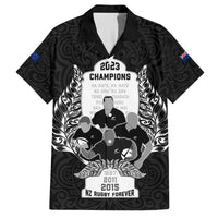 New Zealand Rugby Family Matching Off Shoulder Long Sleeve Dress and Hawaiian Shirt The Haka With Champions Cup LT05 Dad's Shirt - Short Sleeve Black - Polynesian Pride