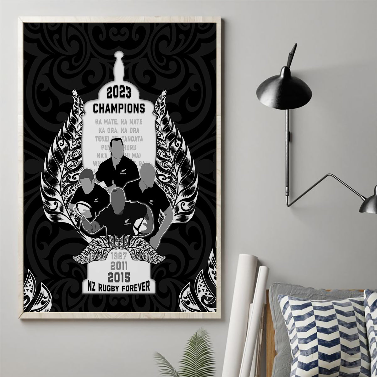 New Zealand Rugby Canvas Wall Art The Haka With Champions Cup LT05 - Polynesian Pride