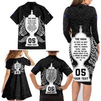 Custom New Zealand Rugby Family Matching Long Sleeve Bodycon Dress and Hawaiian Shirt The Haka With Champions Cup LT05 - Polynesian Pride