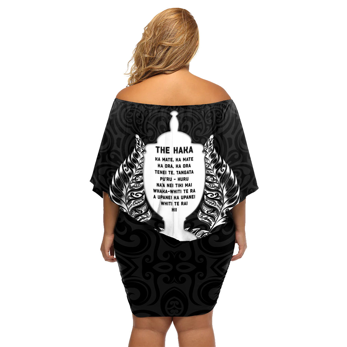 Custom New Zealand Rugby Family Matching Off Shoulder Short Dress and Hawaiian Shirt The Haka With Champions Cup LT05 - Polynesian Pride