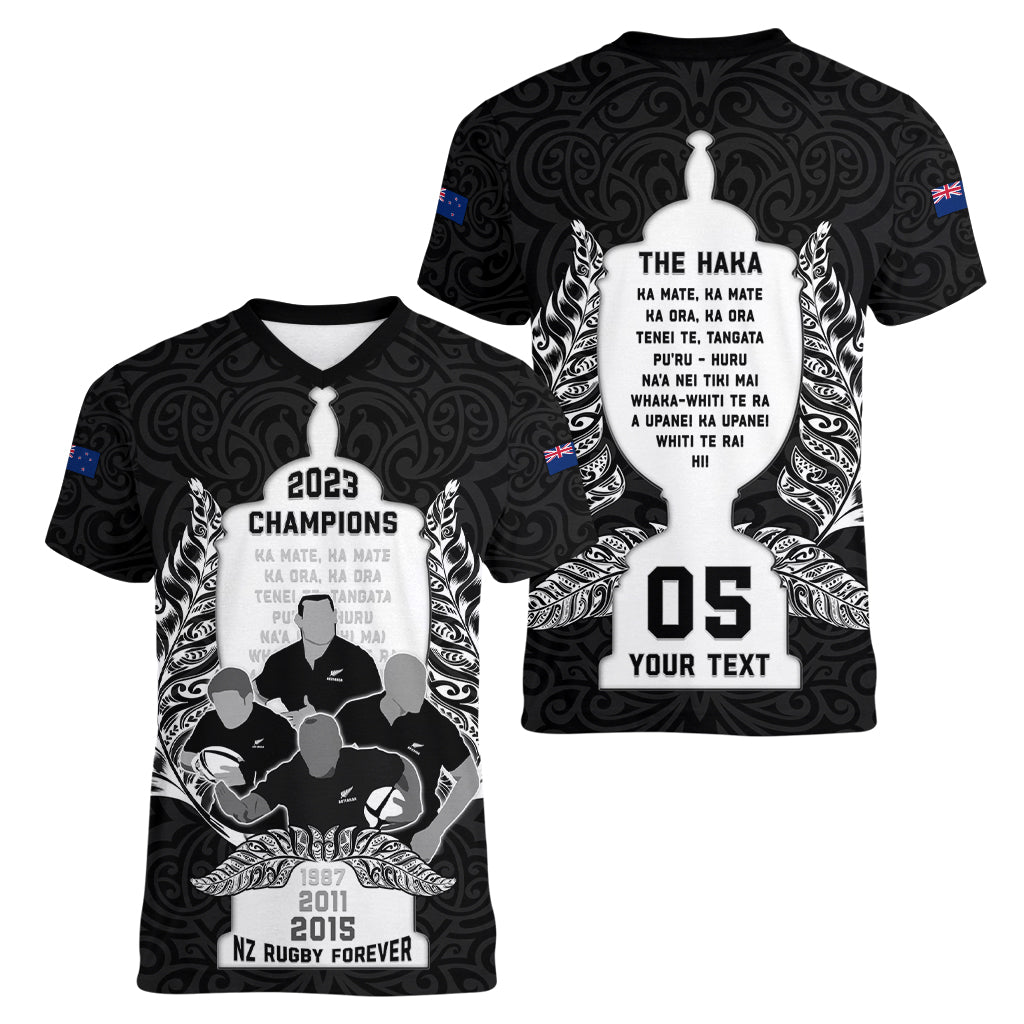 Custom New Zealand Rugby Women V Neck T Shirt The Haka With Champions Cup LT05 - Polynesian Pride