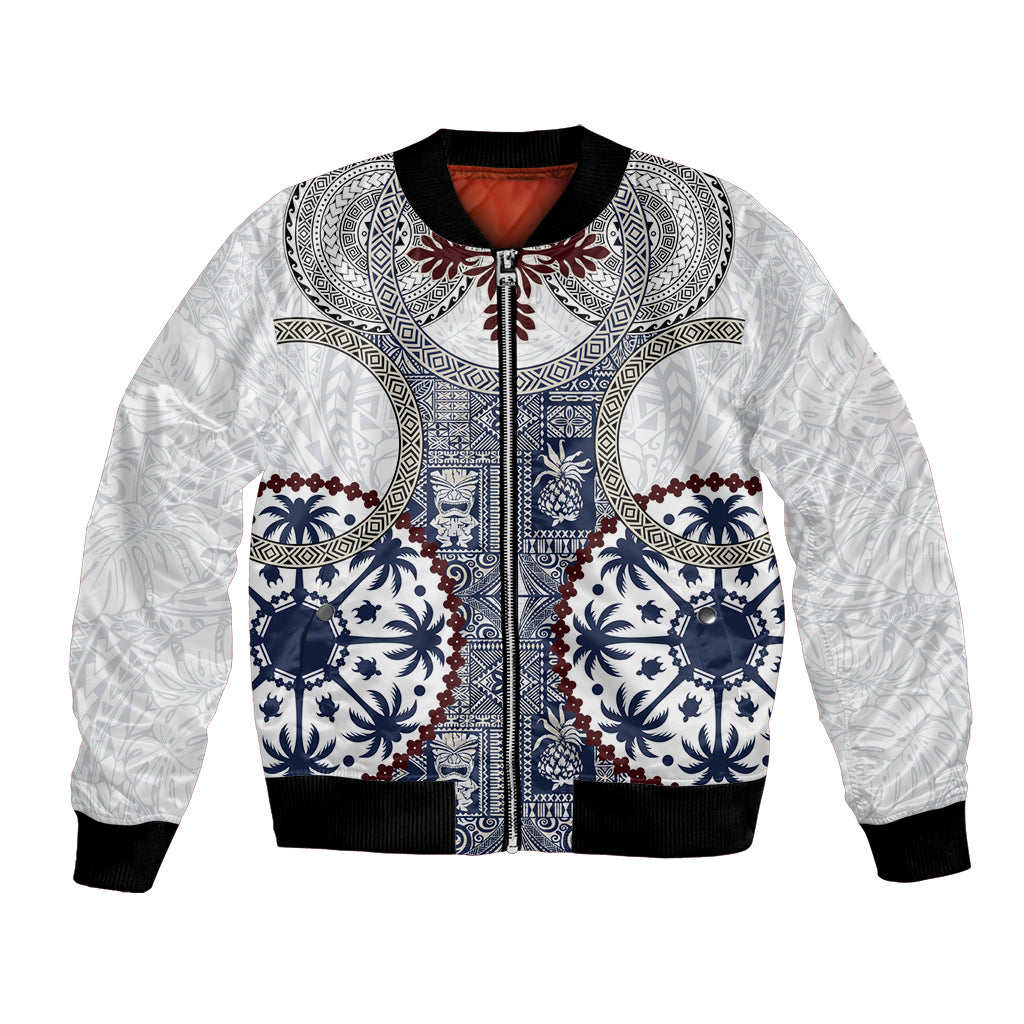 Hawaii Bomber Jacket Barkcloth Pattern Vintage Style LT05 Unisex Blue - Polynesian Pride
