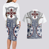 Hawaii Couples Matching Long Sleeve Bodycon Dress and Hawaiian Shirt Barkcloth Pattern Vintage Style LT05 - Polynesian Pride