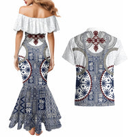 Hawaii Couples Matching Mermaid Dress and Hawaiian Shirt Barkcloth Pattern Vintage Style LT05 - Polynesian Pride