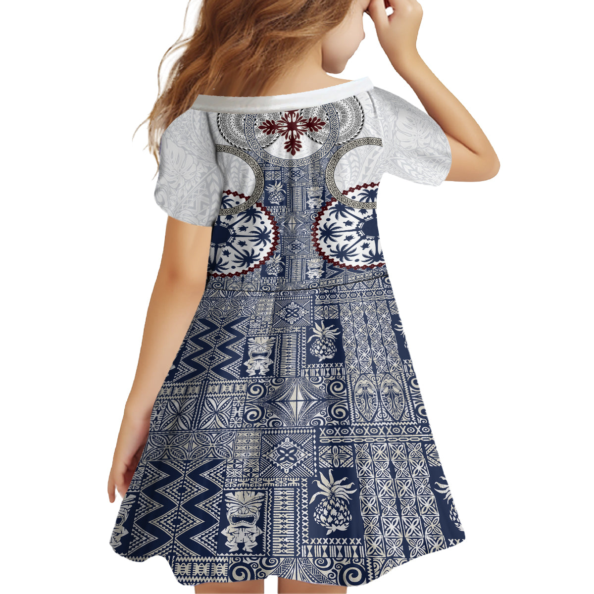 Hawaii Kid Short Sleeve Dress Barkcloth Pattern Vintage Style LT05 - Polynesian Pride