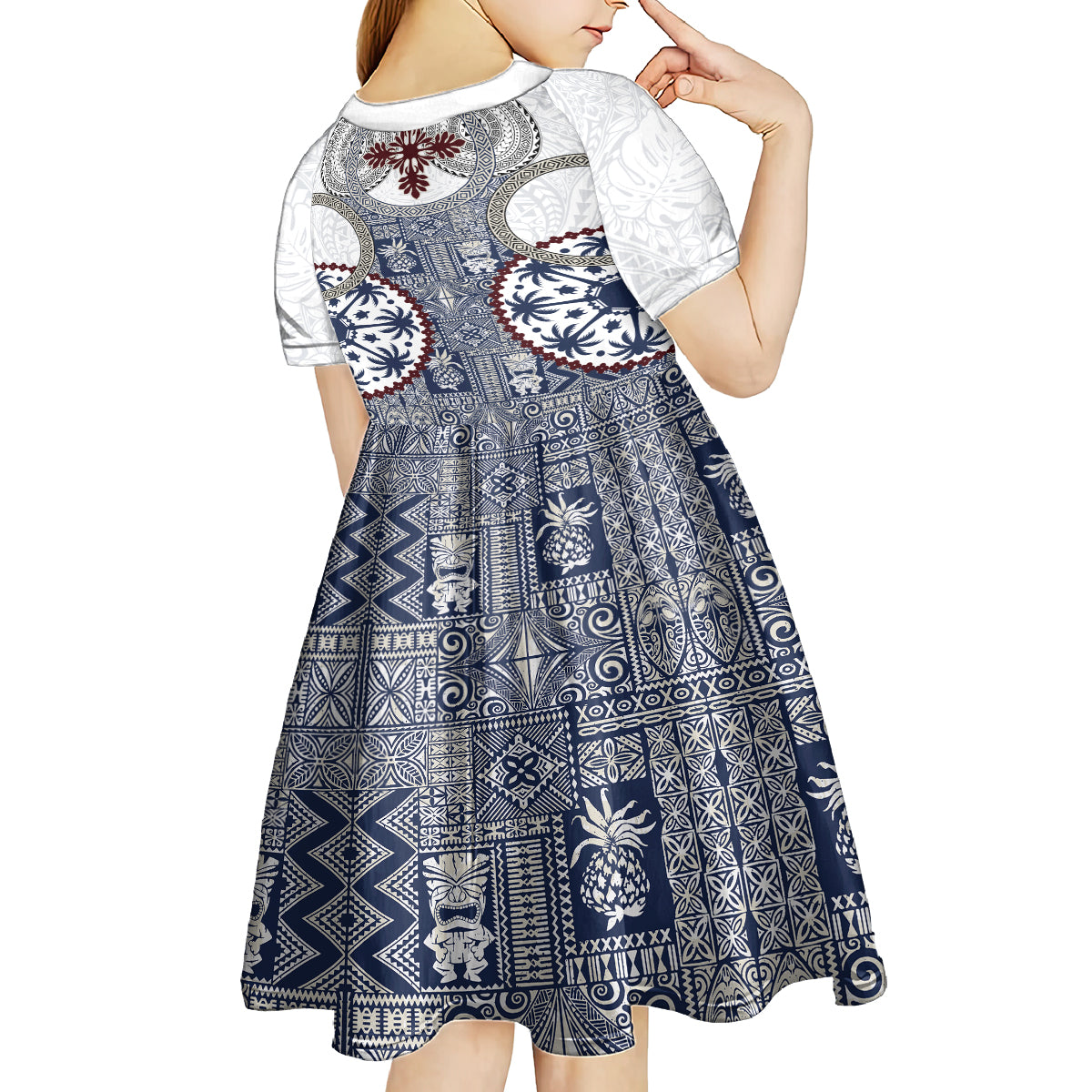 Hawaii Kid Short Sleeve Dress Barkcloth Pattern Vintage Style LT05 - Polynesian Pride