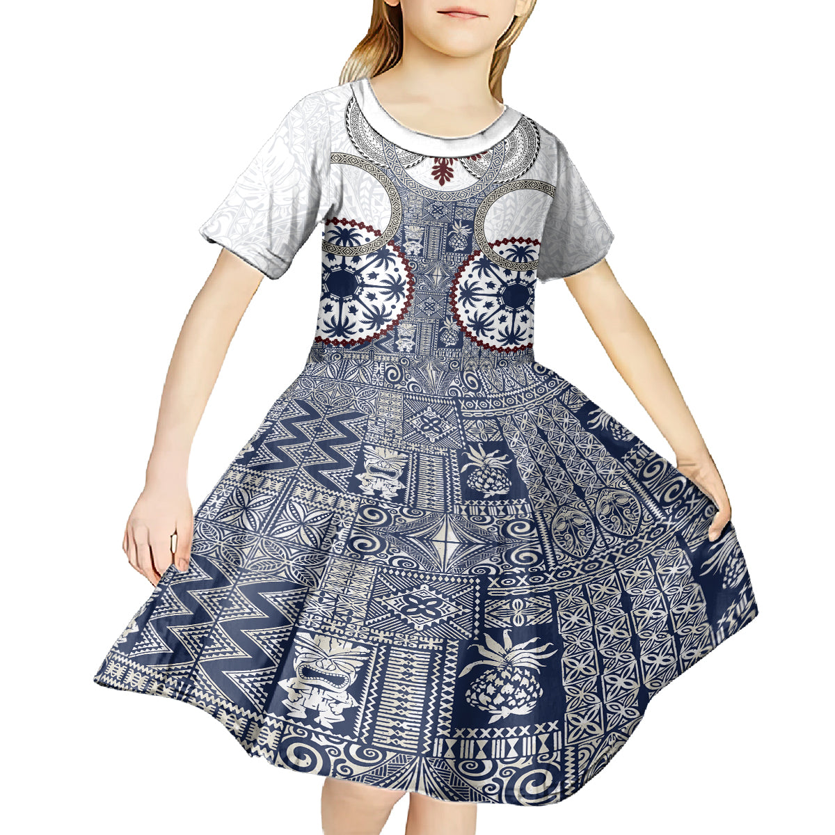 Hawaii Kid Short Sleeve Dress Barkcloth Pattern Vintage Style LT05 - Polynesian Pride