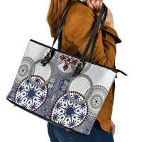 Hawaii Leather Tote Bag Barkcloth Pattern Vintage Style LT05 - Polynesian Pride