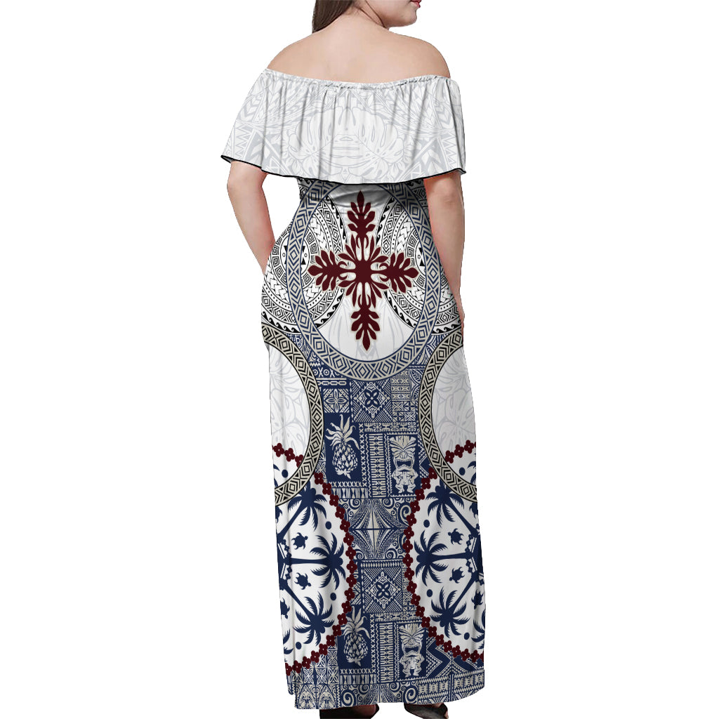 Hawaii Off Shoulder Maxi Dress Barkcloth Pattern Vintage Style LT05 - Polynesian Pride