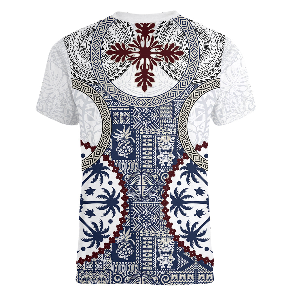 Hawaii Women V Neck T Shirt Barkcloth Pattern Vintage Style LT05 - Polynesian Pride