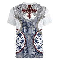 Hawaii Women V Neck T Shirt Barkcloth Pattern Vintage Style LT05 - Polynesian Pride