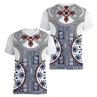 Hawaii Women V Neck T Shirt Barkcloth Pattern Vintage Style LT05 - Polynesian Pride