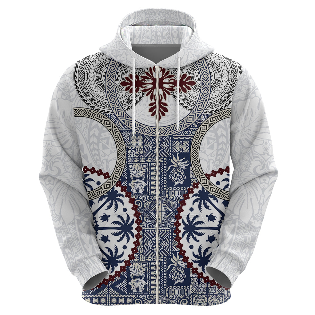 Hawaii Zip Hoodie Barkcloth Pattern Vintage Style LT05 - Polynesian Pride