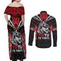 Aotearoa Mana Maori Couples Matching Off Shoulder Maxi Dress and Long Sleeve Button Shirt Toitu Te Tiriti LT05 - Polynesian Pride