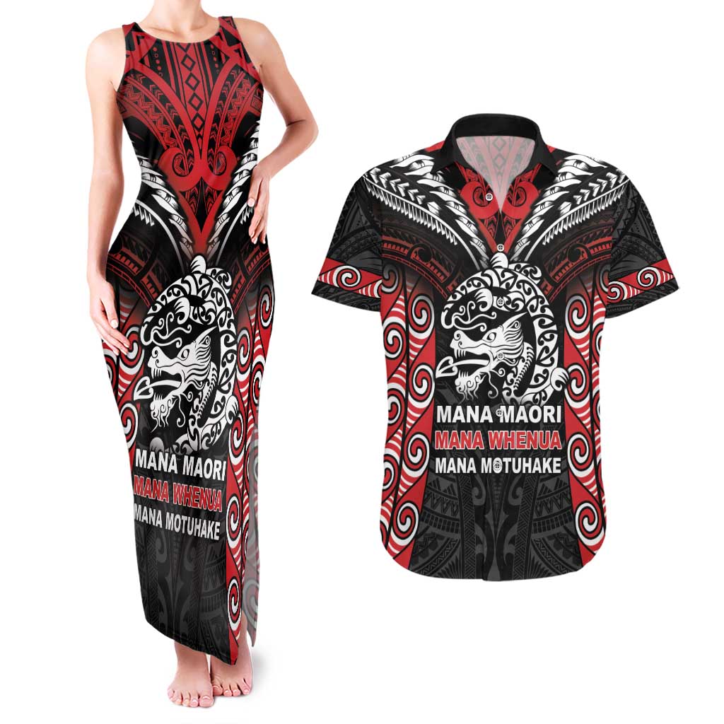 Aotearoa Mana Maori Couples Matching Tank Maxi Dress and Hawaiian Shirt Toitu Te Tiriti