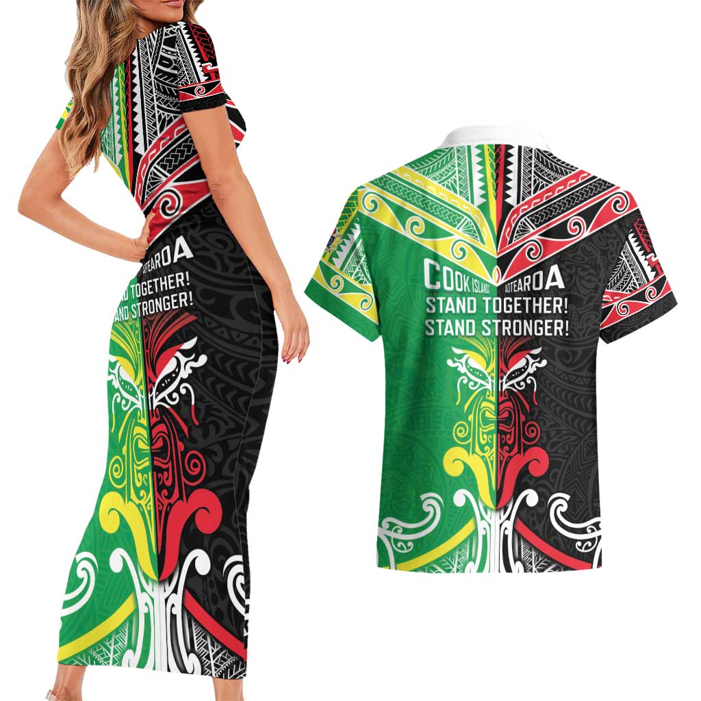 Cook Islands And Aotearoa Couples Matching Short Sleeve Bodycon Dress and Hawaiian Shirt Together For Te Tiriti O Waitangi