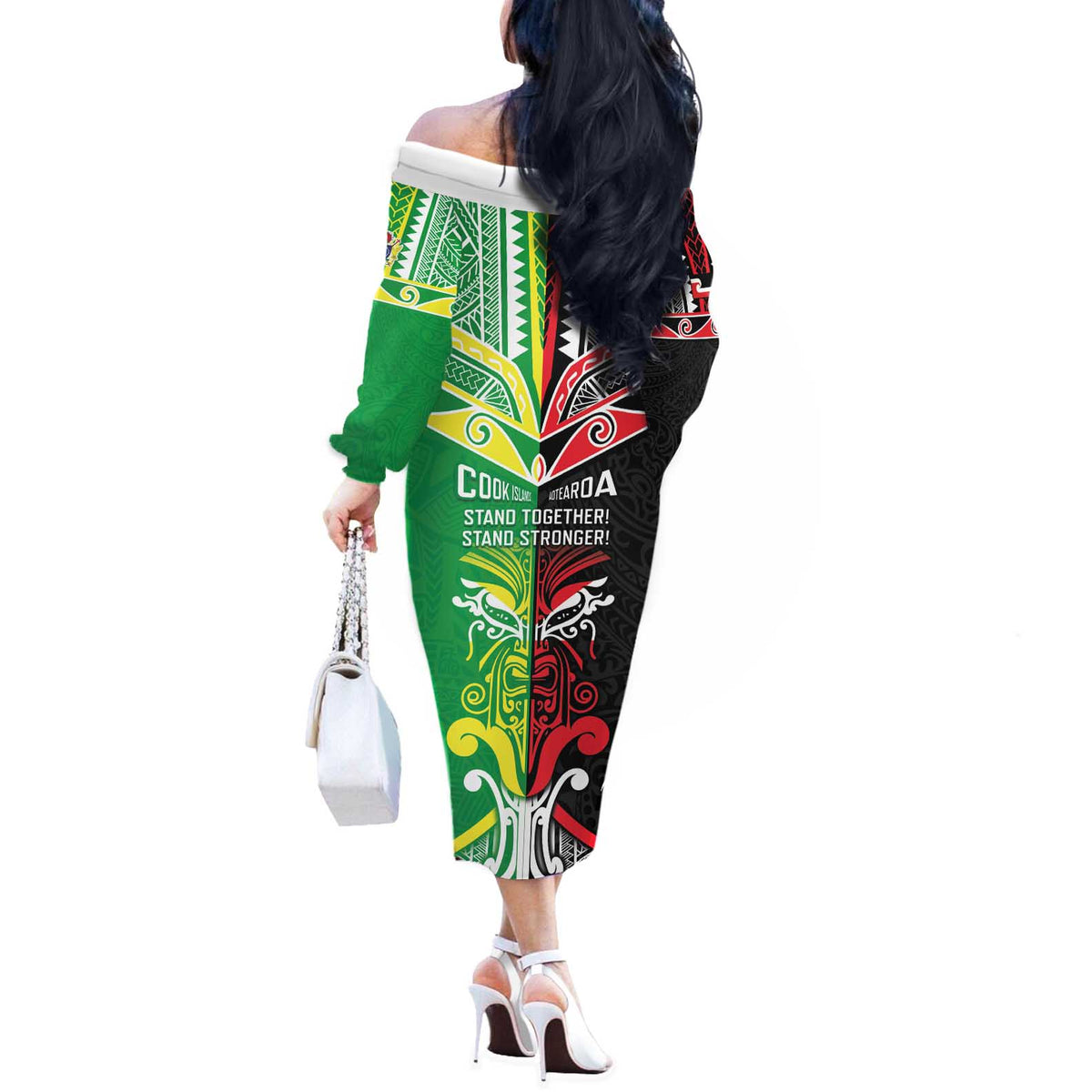 Cook Islands And Aotearoa Off The Shoulder Long Sleeve Dress Together For Te Tiriti O Waitangi