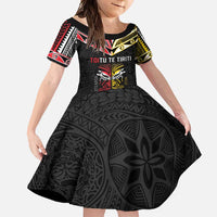 Niue And Aotearoa Family Matching Summer Maxi Dress and Hawaiian Shirt Together For Te Tiriti O Waitangi LT05 Daughter's Dress Black - Polynesian Pride