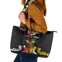 Niue And Aotearoa Leather Tote Bag Together For Te Tiriti O Waitangi LT05 Black - Polynesian Pride