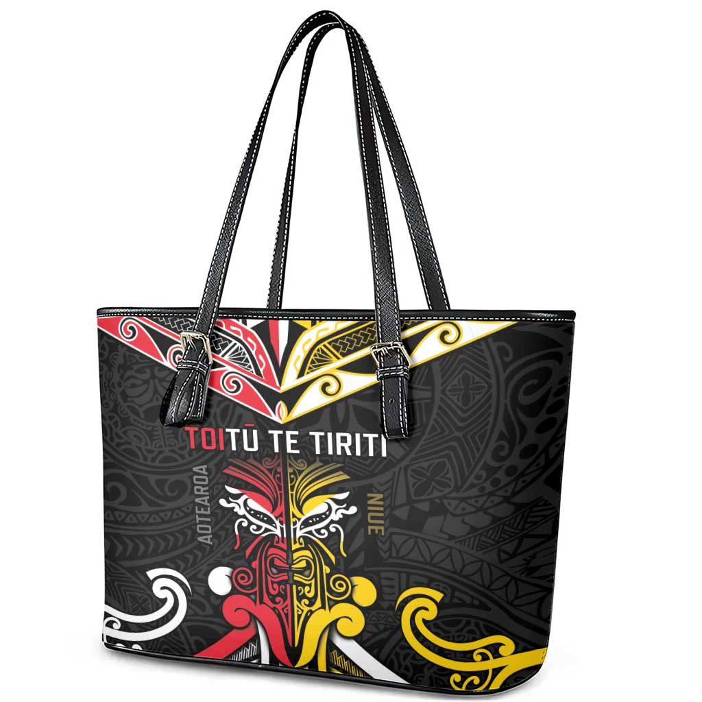 Niue And Aotearoa Leather Tote Bag Together For Te Tiriti O Waitangi LT05 - Polynesian Pride
