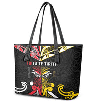 Niue And Aotearoa Leather Tote Bag Together For Te Tiriti O Waitangi LT05 - Polynesian Pride